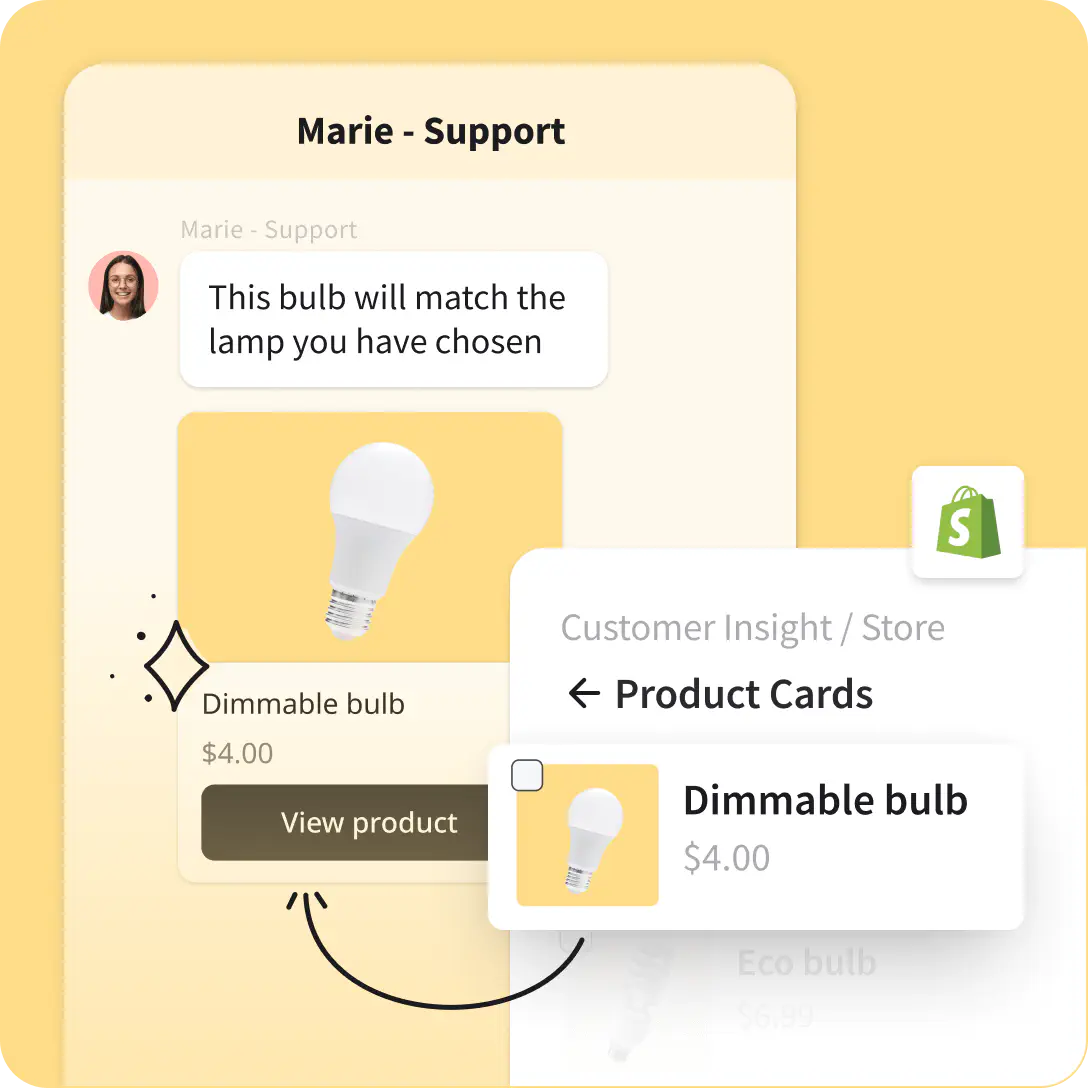 Screenshot of in chat recommendation with dedicated e-commerce product card in the LiveChat widget on mobile device
